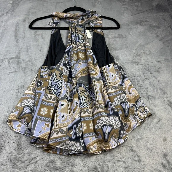 Free People Tank Top Womens Medium Paisley Floral Halter Blouse Boho OB1466656 - Picture 9 of 11